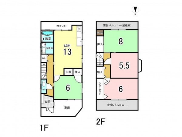 八尾市弓削町南、中古一戸建ての間取り画像です