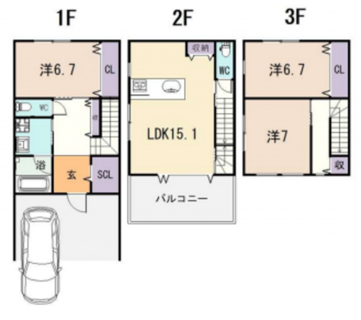 八尾市曙町、新築一戸建ての間取り画像です