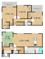 八尾市青山町、中古一戸建ての間取り画像です