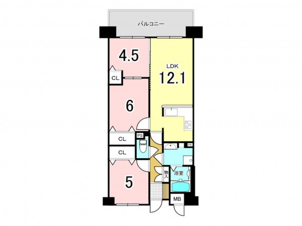八尾市安中町、マンションの間取り画像です