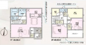 八尾市桂町、新築一戸建ての間取り画像です