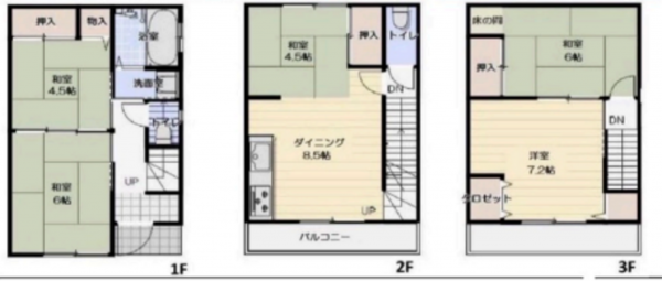 八尾市跡部本町、中古一戸建ての間取り画像です