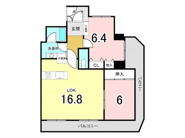 八尾市東本町、マンションの間取り画像です