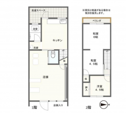 八尾市栄町、収益物件/店舗付住宅の間取り画像です
