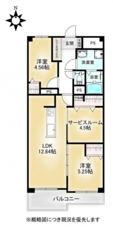 八尾市相生町、マンションの間取り画像です