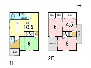 八尾市竹渕西、中古一戸建ての間取り画像です