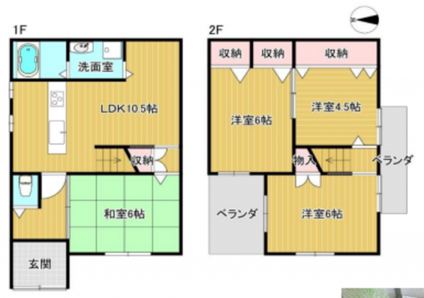 八尾市竹渕西、中古一戸建ての間取り画像です
