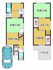八尾市上之島町北、中古一戸建ての間取り画像です