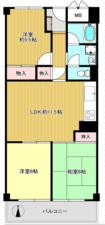 八尾市北久宝寺、マンションの間取り画像です