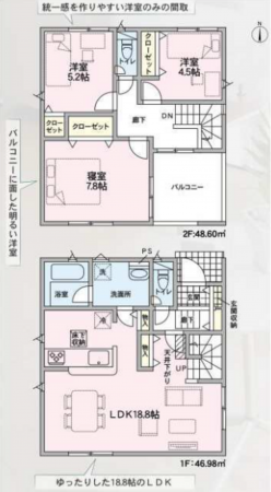 八尾市福万寺町、新築一戸建ての間取り画像です