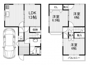 八尾市刑部、中古一戸建ての間取り画像です