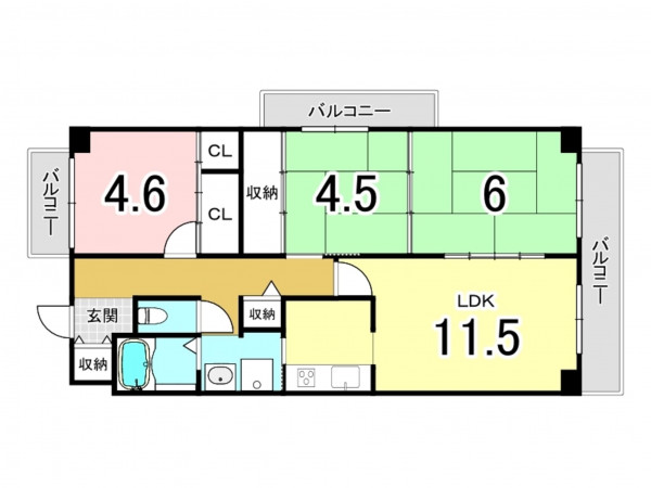 八尾市山本町北、マンションの間取り画像です