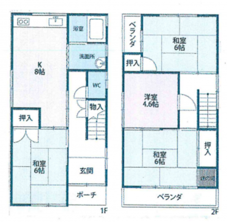 八尾市安中町、中古一戸建ての間取り画像です