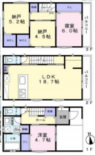 八尾市教興寺、中古一戸建ての間取り画像です
