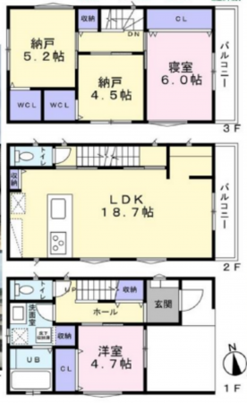八尾市教興寺、中古一戸建ての間取り画像です