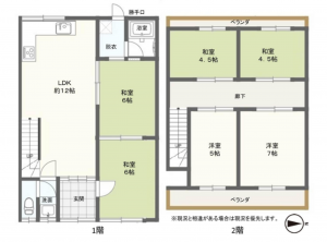 八尾市楠根町、中古一戸建ての間取り画像です