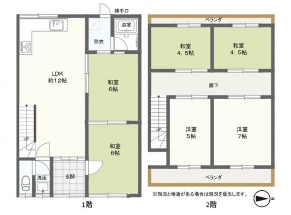 八尾市楠根町、中古一戸建ての間取り画像です