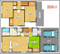 八尾市八尾木、中古一戸建ての間取り画像です