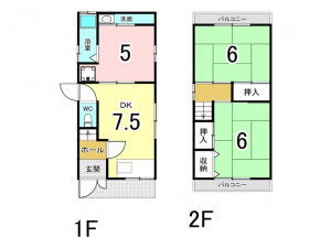 八尾市荘内町、中古一戸建ての間取り画像です
