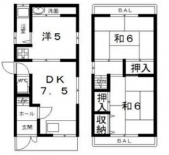 八尾市荘内町、中古一戸建ての間取り画像です