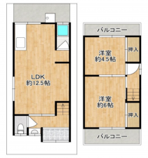 八尾市高美町、中古一戸建ての間取り画像です