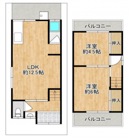 八尾市高美町、中古一戸建ての間取り画像です