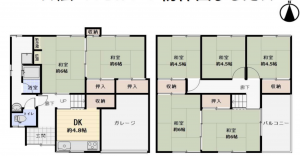 八尾市山本町南、中古一戸建ての間取り画像です