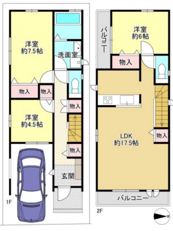 八尾市山本町南、新築一戸建ての間取り画像です