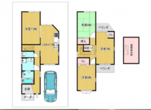 八尾市上之島町南、中古一戸建ての間取り画像です