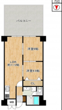 八尾市陽光園、マンションの間取り画像です
