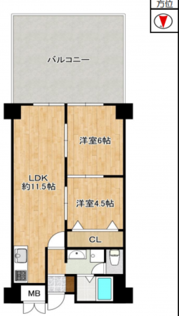 八尾市陽光園、マンションの間取り画像です