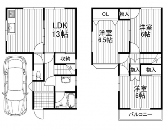 八尾市刑部、中古一戸建ての間取り画像です