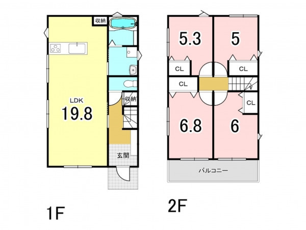 八尾市山城町、中古一戸建ての間取り画像です