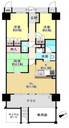 八尾市南植松町、マンションの間取り画像です