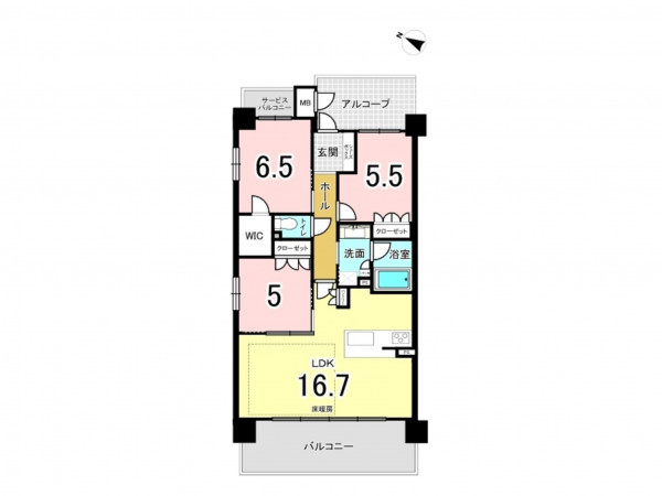 八尾市東山本町、マンションの間取り画像です