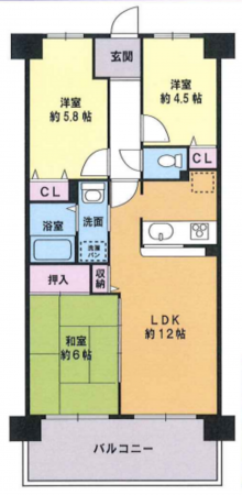 八尾市永畑町、マンションの間取り画像です