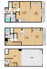 八尾市東久宝寺、収益物件/マンションの間取り画像です