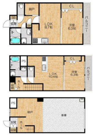 八尾市東久宝寺、収益物件/マンションの間取り画像です