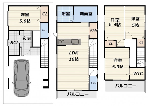 八尾市小畑町、新築一戸建ての間取り画像です