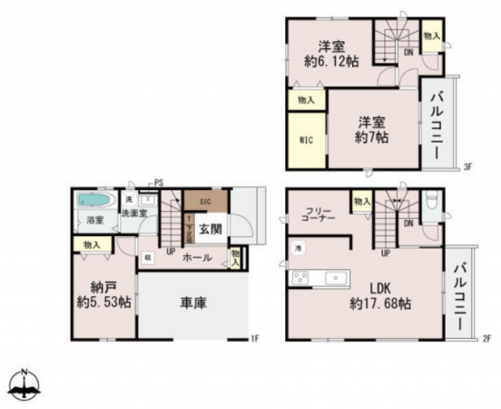 八尾市太田、新築一戸建ての間取り画像です