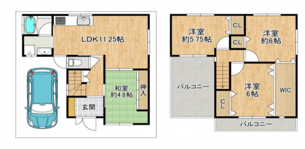 八尾市刑部、中古一戸建ての間取り画像です