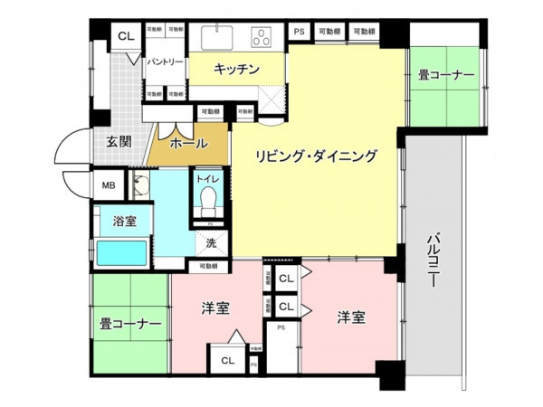 八尾市柏村町、マンションの間取り画像です