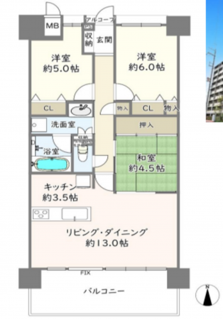 八尾市北本町、マンションの間取り画像です