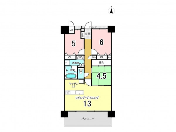 八尾市北本町、マンションの間取り画像です