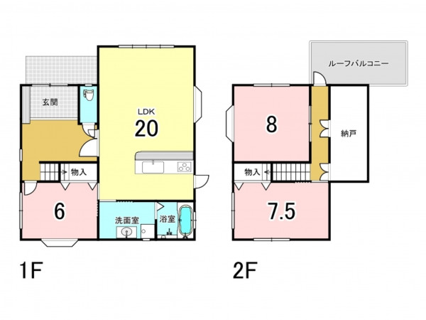 八尾市山本町北、中古一戸建ての間取り画像です