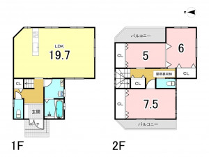 八尾市東山本新町、中古一戸建ての間取り画像です