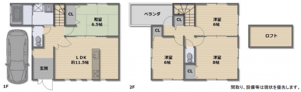 八尾市長池町、中古一戸建ての間取り画像です
