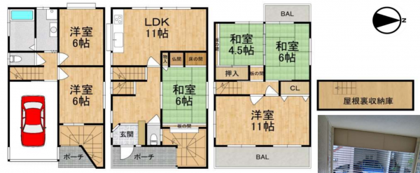 八尾市南久宝寺、中古一戸建ての間取り画像です