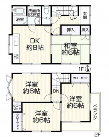 八尾市堤町、中古一戸建ての間取り画像です