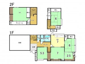 八戸市根城、中古一戸建ての間取り画像です